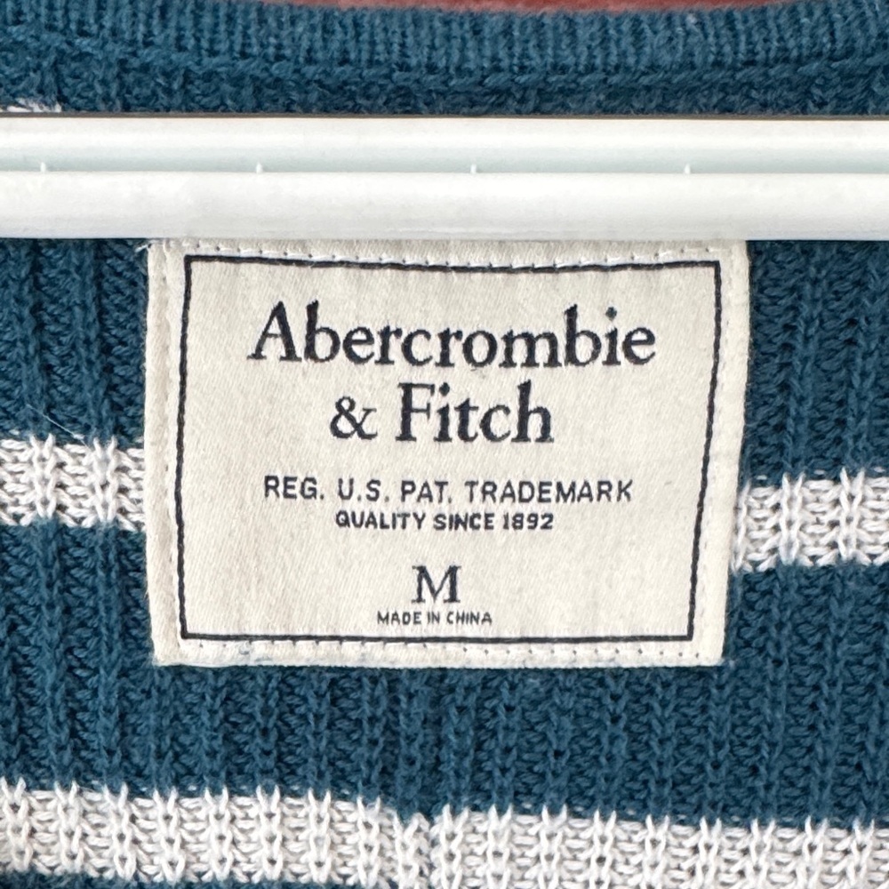Abercrombie & Fitch Teal and White Striped Knit V-Neck - Picture 2 of 7